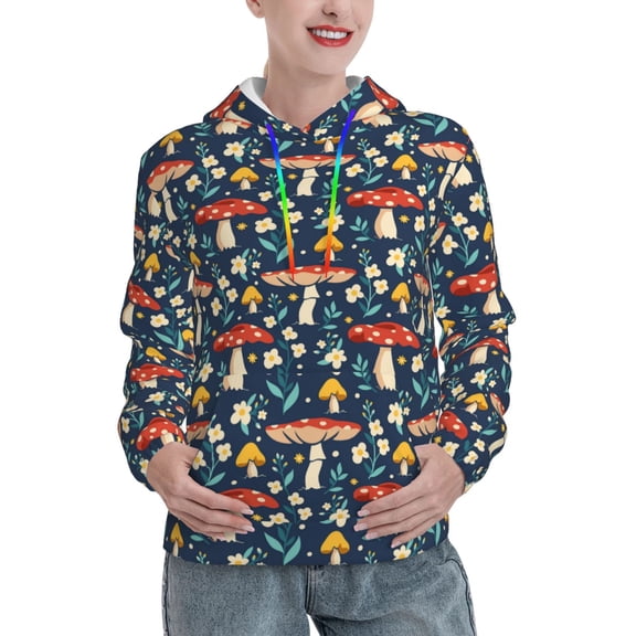 Kdxio Colorful Mushrooms Print Womens Oversized Hoodies Sweatshirts Hooded Pullover Tops Sweaters Casual-XX-Large