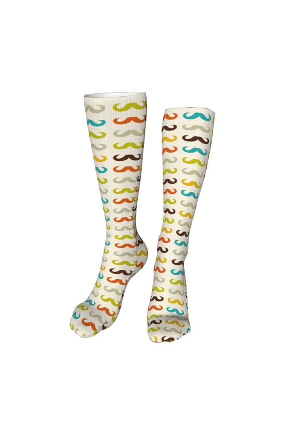 Colorful Mustache Funny Silky Novelty Funky Long Knee High Socks Soft 3D Print Cosplay Crazy Stockings for Men Women