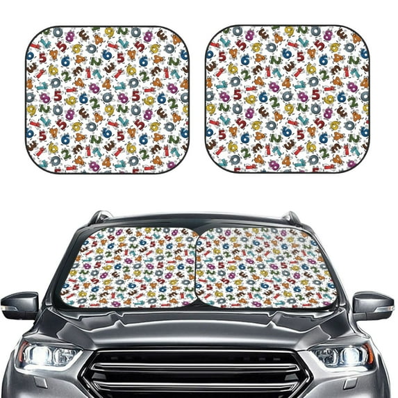 Kdxio Colorful Numbers Print 2-Piece Sun Shade Front Windshield - Foldable Car Front Window Sunshades for Most Sedans SUV Truck