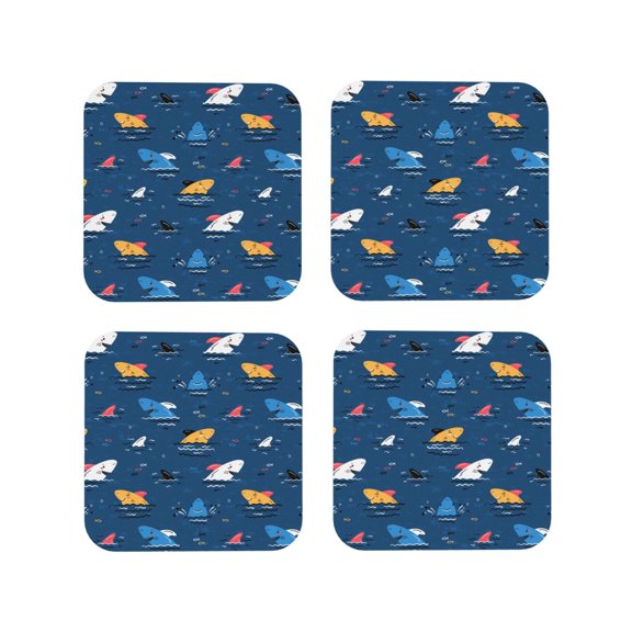Kdxio Colorful Ocean Shark Funny Coasters,4 Pcs Leather Coasters,Housewarming Gifts,Protect Furniture from Water Marks Scratch and Damage