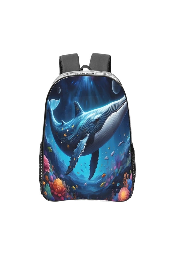 Colorful Ocean Whale Clear Backpack, Transparent Bookbag for School for Women Men, Capacity Clear Bag for College, Travel
