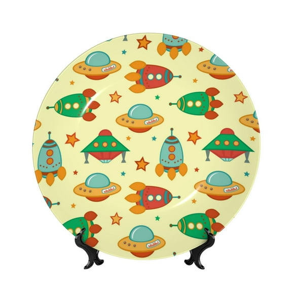 Kdxio Colorful Outer Space Bone China Decorative Plate Ceramic Decorative Plate for Home Office Wall Stand Decorative Plates for Home Bedroom-7in