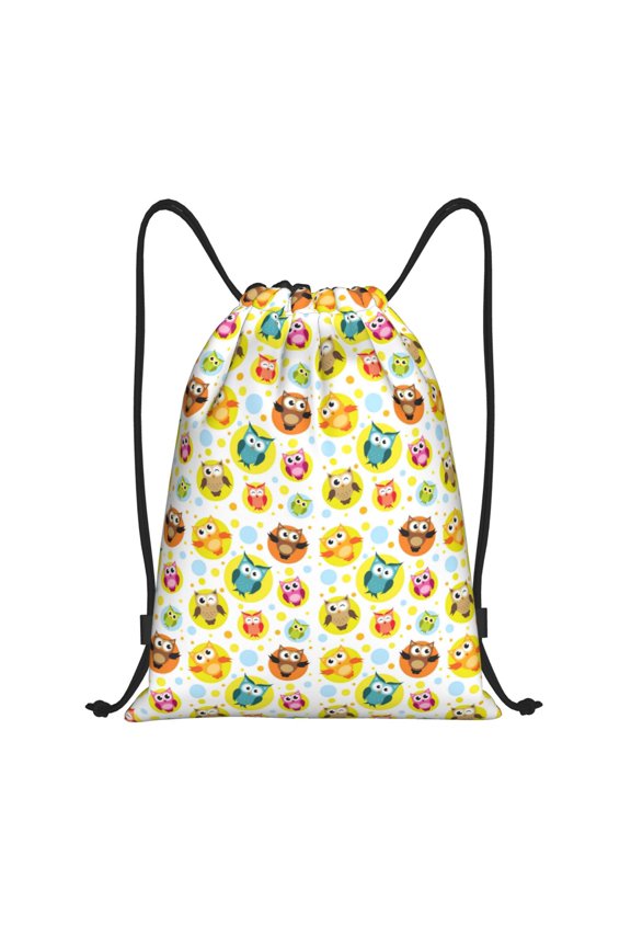 Colorful Owls 1 Print Drawstring Backpack Bag,Waterproof Draw String Back Sack, Gym Drawstring Bags Swim Bag For Unisex