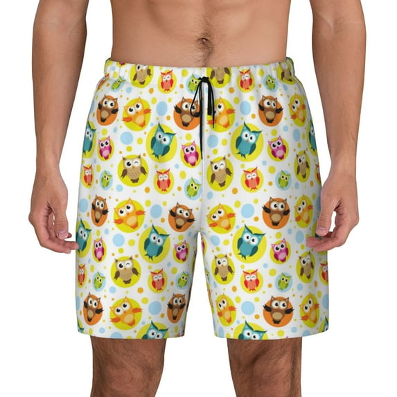 Kdxio Colorful Owls 1 Print Men's Swim Trunks with Compression Liner 7 Inch Inseam Quick Dry Swim Shorts