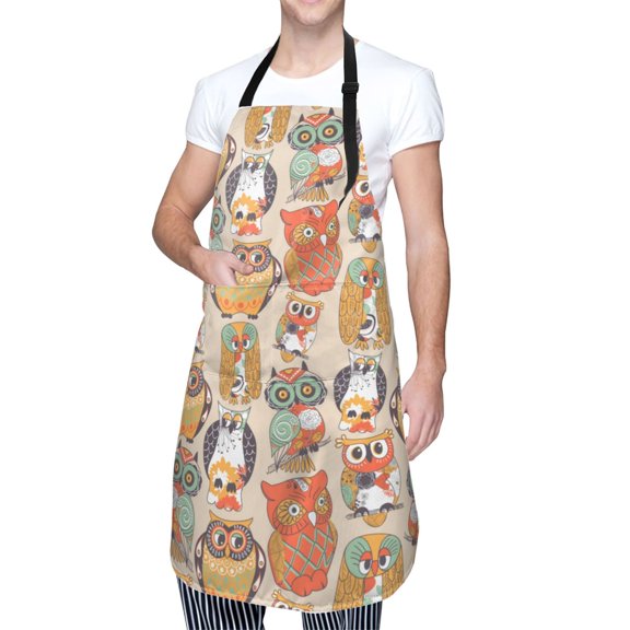 Kdxio Colorful Owls Apron with Pockets Adjustable Kitchen Aprons for Men Women Waterproof Aprons for Cooking,Drawing,Crafting, Baking Household Cleaning