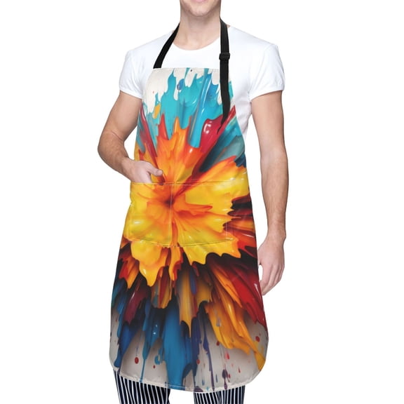 Kdxio Colorful Paint Print Apron with Pockets Adjustable Kitchen Aprons for Men Women Waterproof Aprons for Cooking,Drawing,Crafting, Baking Household Cleaning