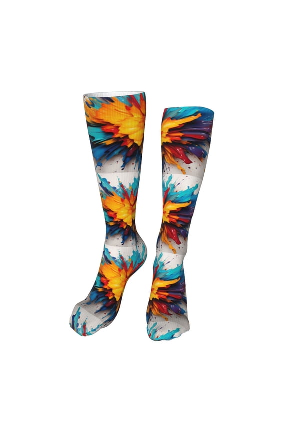 Colorful Paint Print Funny Silky Novelty Funky Long Knee High Socks Soft 3D Print Cosplay Crazy Stockings for Men Women