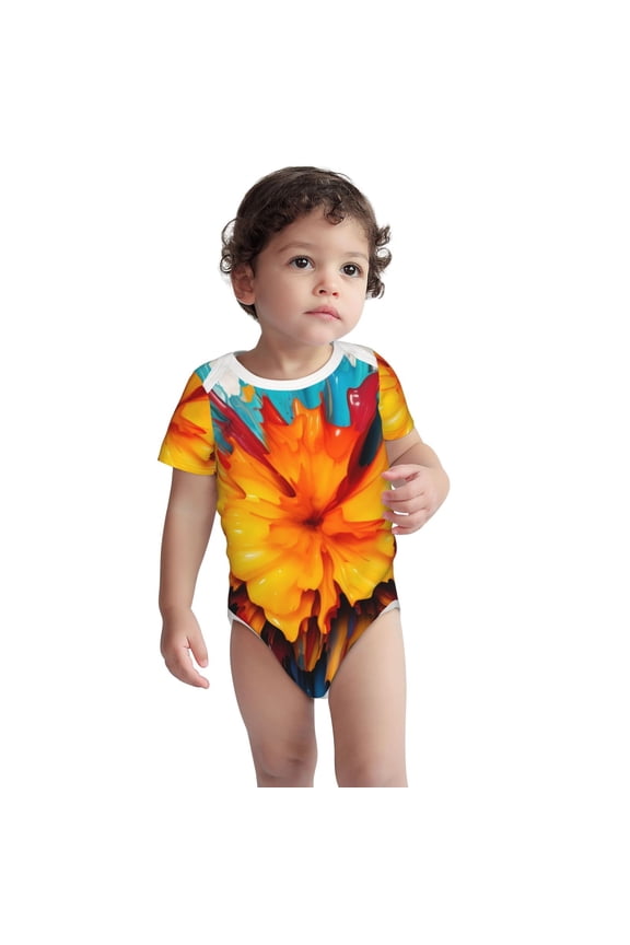Colorful Paint Print Pattern Unisex Baby Cotton Short Sleeve Bodysuits-3 Months