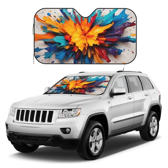 Kdxio Colorful Paint Print Print Windshield Sun Shade, Foldable Sun Blocker for Car,Truck,SUV Automotive Interior Sun Protection,Reflective Shade for Front Windshield(Small)