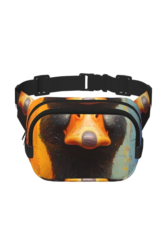 Colorful Painted Duck Crossbody Double Layer Waist Bag Belt Bag for Unisex Fanny Pack Fashion Waist Packs for Hiking Running Shopping Traveling