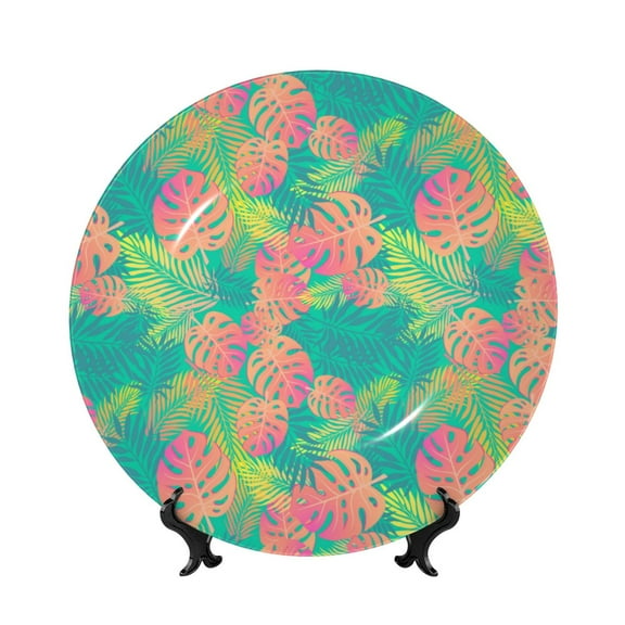 Kdxio Colorful Palm Leaves Bone China Decorative Plate Ceramic Decorative Plate for Home Office Wall Stand Decorative Plates for Home Bedroom-10in