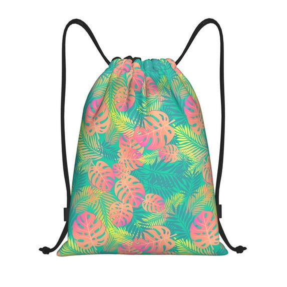 Kdxio Colorful Palm Leaves Print Drawstring Backpack Bag,Waterproof Draw String Back Sack, Gym Drawstring Bags Swim Bag For Unisex
