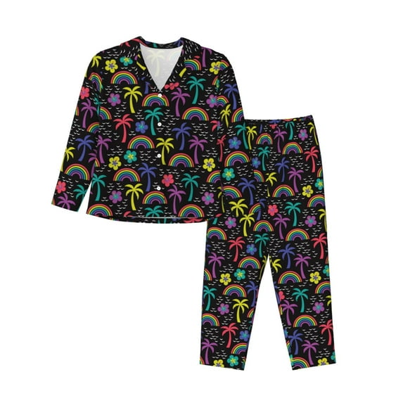 Kdxio Colorful Palms Women's Pajama Sets Long Sleeve Button Down Sleepwear Nightwear Soft Pjs Lounge Sets-Medium