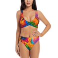 thumbnail image 1 of Kdxio Colorful Parrot Jungle Dream A Print Women's 2 Piece High Waisted Wrap Spaghetti Strap Summer Swimsuit Bikini Set-X-Large, 1 of 5