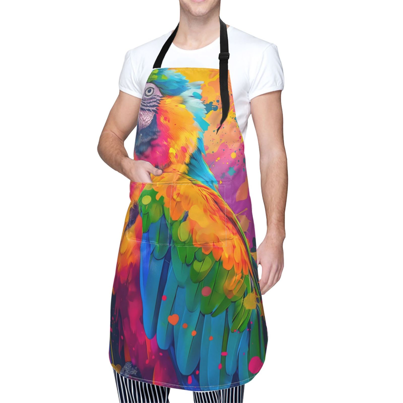 Kdxio Colorful Parrot Jungle Dream A Apron with Pockets Adjustable Kitchen Aprons for Men Women Waterproof Aprons for Cooking,Drawing,Crafting, Baking Household Cleaning
