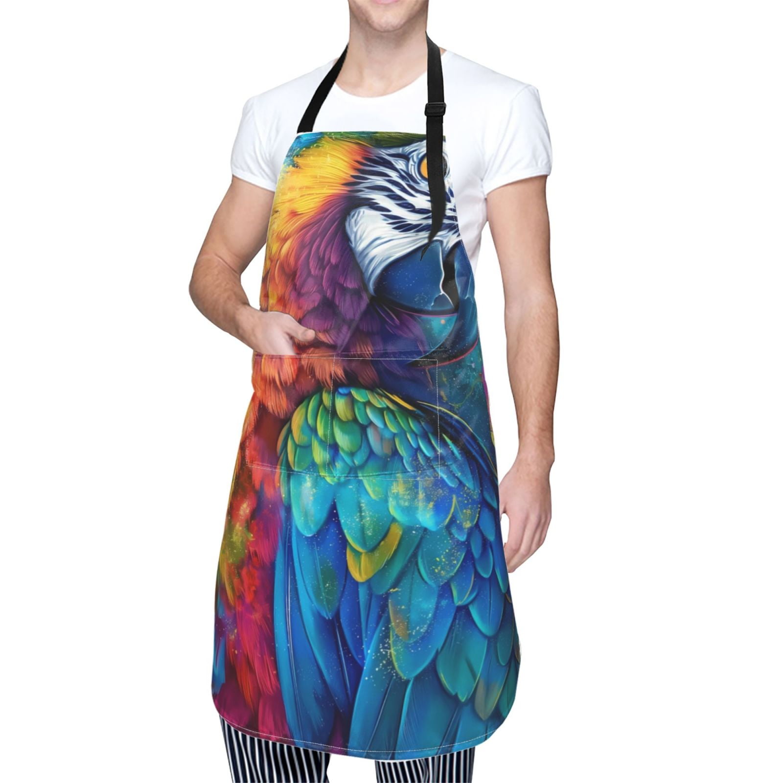 Kdxio Colorful Parrot Jungle Dream Apron with Pockets Adjustable Kitchen Aprons for Men Women Waterproof Aprons for Cooking,Drawing,Crafting, Baking Household Cleaning