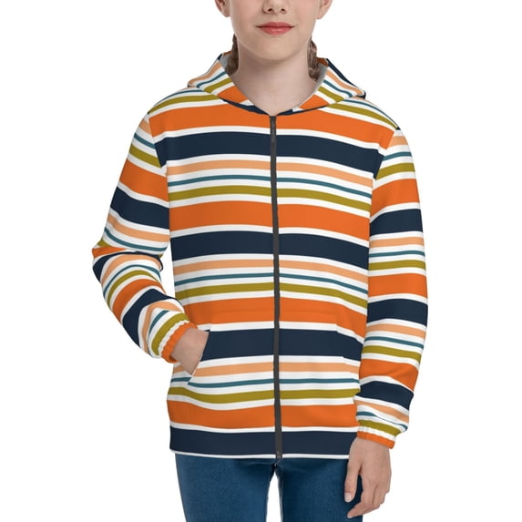 Kdxio Colorful Pastel Stripes Pattern Kids Boys Girls Zip Up Hoodie 3D Printed Hooded Sweatshirt Hoody Coat with Pocket 7-12 Y-Small