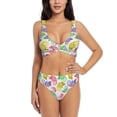 thumbnail image 1 of Kdxio Colorful Pattern With Cute Chameleons Print Women's 2 Piece High Waisted Wrap Spaghetti Strap Summer Swimsuit Bikini Set-Small, 1 of 7