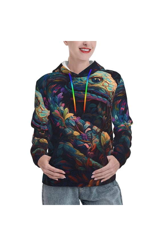 Colorful Patterned Snake Print Womens Oversized Hoodies Sweatshirts Hooded Pullover Tops Sweaters Casual-Medium