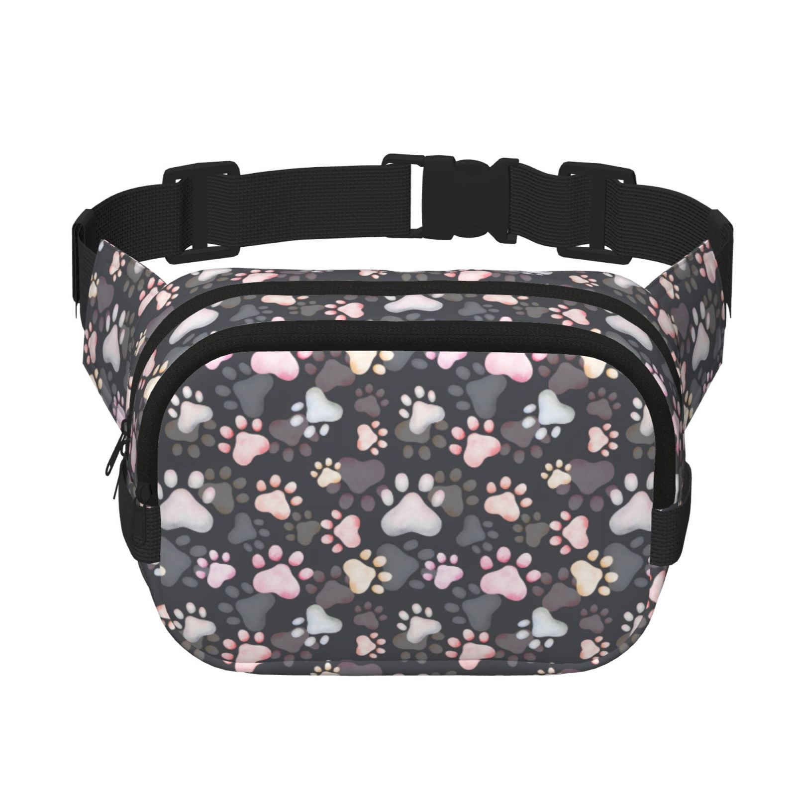 Kdxio Colorful Paws Of Dog Crossbody Double Layer Waist Bag Belt Bag for Unisex Fanny Pack Fashion Waist Packs for Hiking Running Shopping Traveling