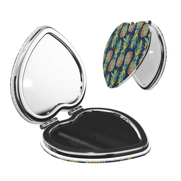 Kdxio Colorful Pineapples Pocket Mirror, 1X/2X Travel Makeup Mirror 2-Sided Folding Small Mirror Portable Double-Sided Magnifying Cosmetic Mirror for Gift-Heart Shape