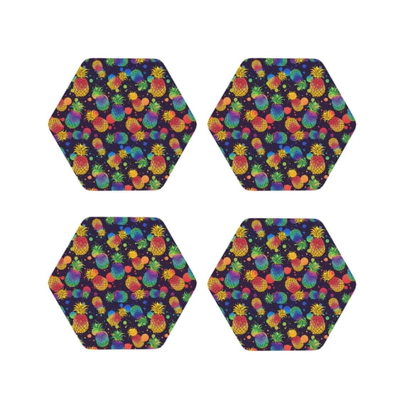 Kdxio Colorful Pineapples1 Funny Coasters,4 Pcs Leather Coasters,Housewarming Gifts,Protect Furniture From Water Marks Scratch And Damage