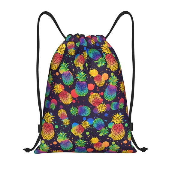 Kdxio Colorful Pineapples1 Print Drawstring Backpack Bag,Waterproof Draw String Back Sack, Gym Drawstring Bags Swim Bag For Unisex