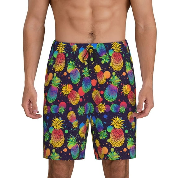 Kdxio Colorful Pineapples1 Print Mens Sleep Shorts Bottoms Soft Comfy Pajama Wear Pants with Drawstring Pockets