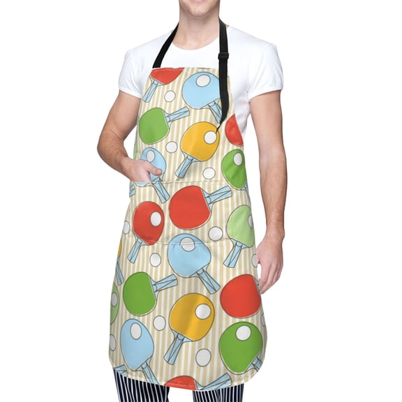 Kdxio Colorful Ping Pong Rackets1 Apron with Pockets Adjustable Kitchen Aprons for Men Women Waterproof Aprons for Cooking,Drawing,Crafting, Baking Household Cleaning