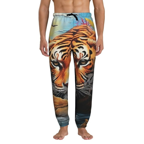 Kdxio Colorful Plant Tiger Pattern Joggers,Sweatpants for Men with Pockets-XX-Large