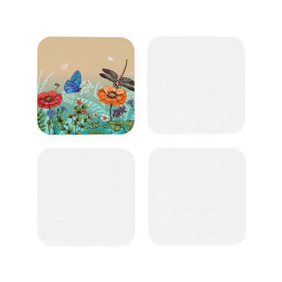 Kdxio Colorful Plants And Insects Funny Coasters,4 Pcs Leather Coasters,Housewarming Gifts,Protect Furniture From Water Marks Scratch And Damage