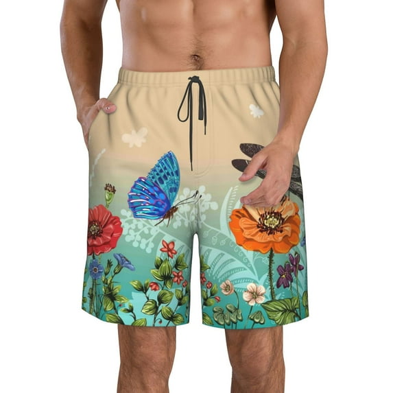 Kdxio Colorful Plants And Insects Pattern Mens Casual Shorts - Drawstring Summer Beach Sports Shorts for Men