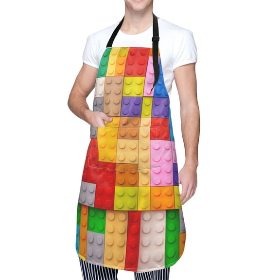 Kdxio Colorful Plastic Blocks Pattern Apron with Pockets Adjustable Kitchen Aprons for Men Women Waterproof Aprons for Cooking,Drawing,Crafting, Baking Household Cleaning