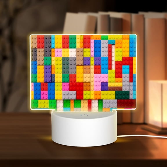 Kdxio Colorful Plastic Blocks Pattern Rectangular Acrylic Night Light Acrylic Sleep Night Light Friend Gifts for Birthday Gifts for Women Teens Boys Girls