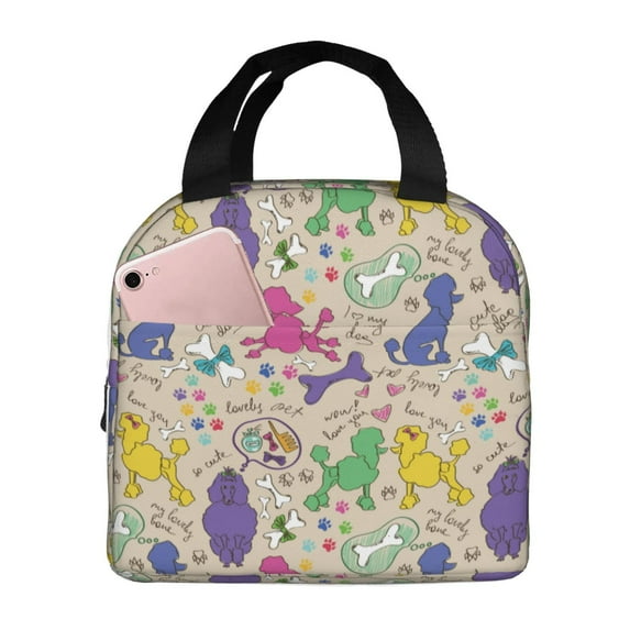Kdxio Colorful Poodle Dog Print Insulated Lunch Bag,Reusable Tote Lunch Box for Women Men,Leakproof Cooler Lunch Bags for Work Office Travel Picnic