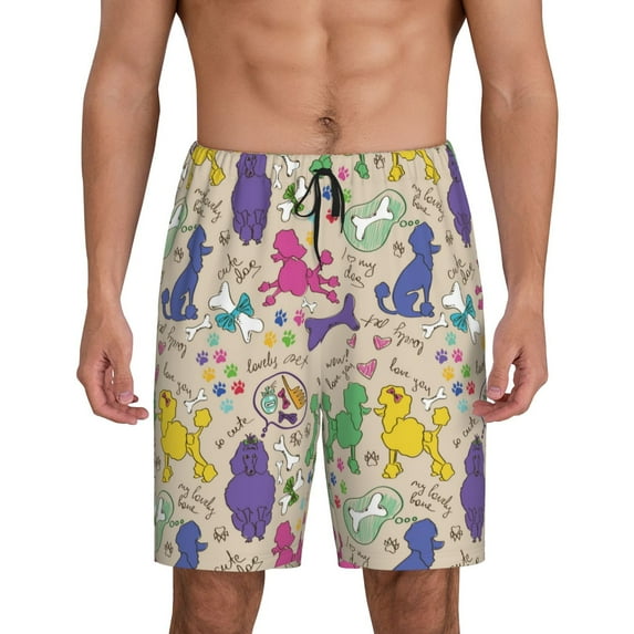 Kdxio Colorful Poodle Dog Print Mens Sleep Shorts Bottoms Soft Comfy Pajama Wear Pants with Drawstring Pockets