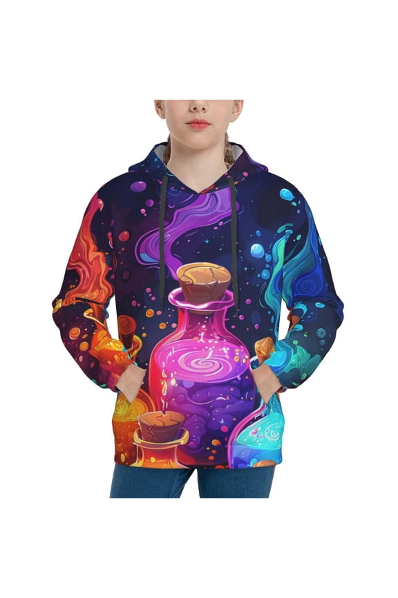 Colorful Potion Bottles Magic Pattern Boys Athletic Unisex Boys Girls Hoodie with Pocket Sweatshirts-Small