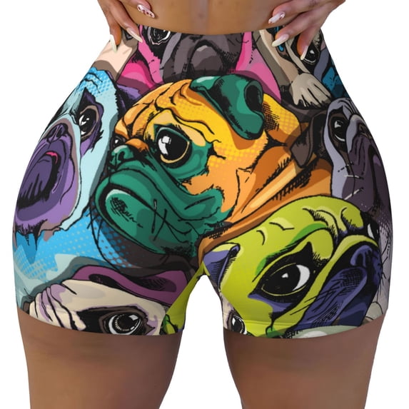 Kdxio Colorful Pug Print Workout Shorts for Women Seamless Soft Smooth Gym Yoga Scrunch Active Shorts