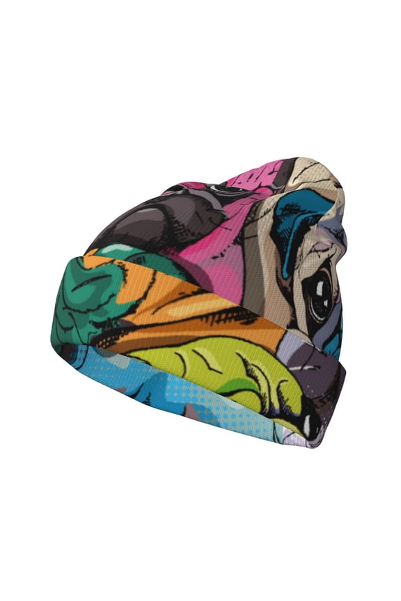 Colorful Pug Winter Beanie for Men Women Beanie Knit Hat Cuffed Cap Beanie Knit Chunky Snow Cap