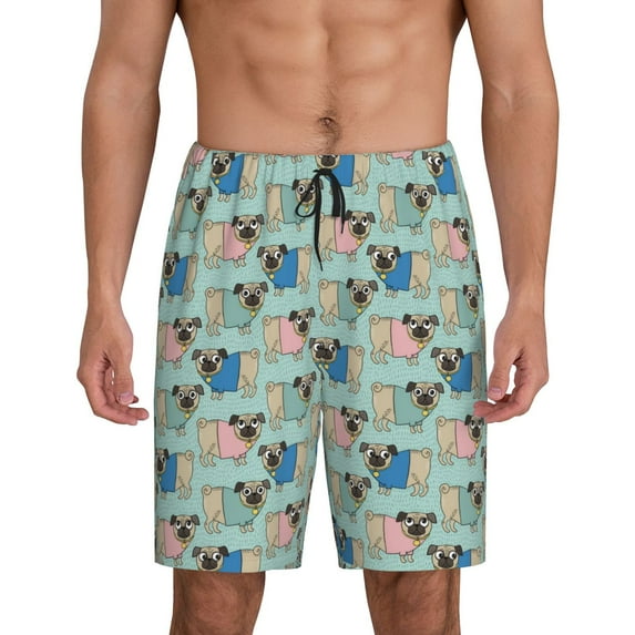 Kdxio Colorful Pugs Print Mens Sleep Shorts Bottoms Soft Comfy Pajama Wear Pants with Drawstring Pockets