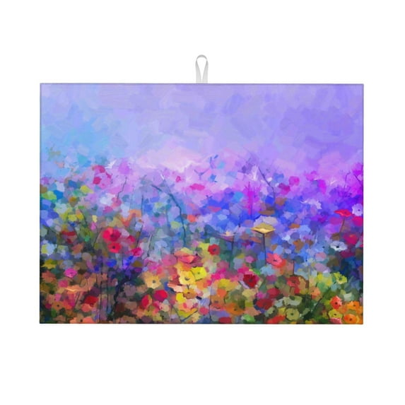 Kdxio Colorful Purple Cosmos Flower for Dish Drying Mat,24*18 inch Absorbent Dish Drainer Kitchen Counter,Large Size Dish Drying Pad for Countertops,Draining Racks