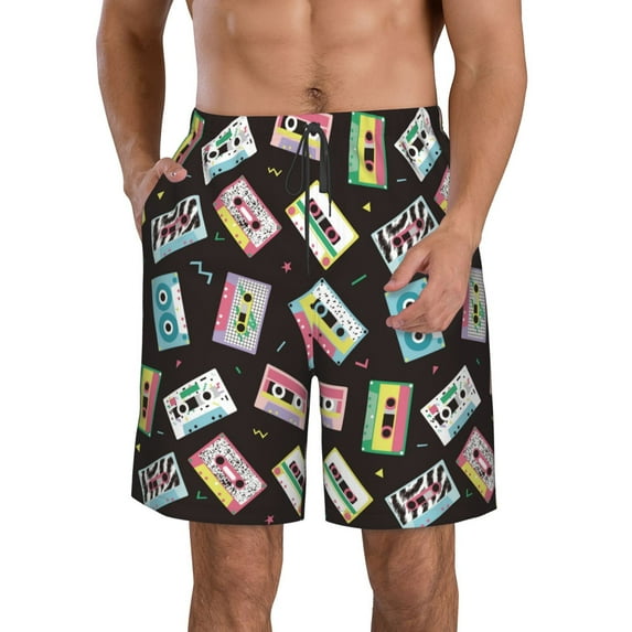 Kdxio Colorful Retro Tape Pattern Mens Casual Shorts - Drawstring Summer Beach Sports Shorts for Men