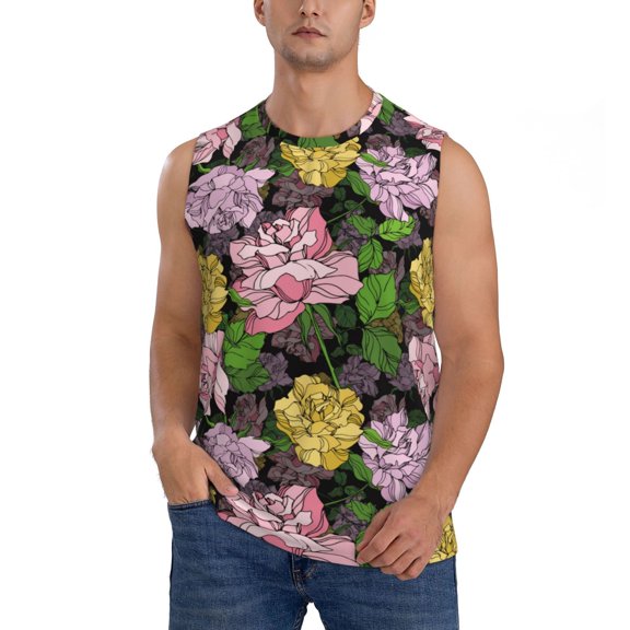 Kdxio Colorful Roses for Men's Muscle T-shirt,Sleeveless for Workout Running Athletic Gym Lounge Casual