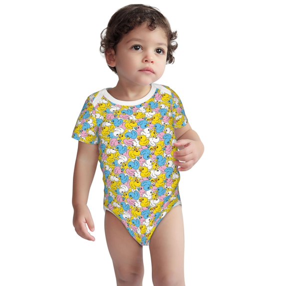 Kdxio Colorful Duck Pattern Unisex Baby Cotton Short Sleeve Bodysuits-12 Months