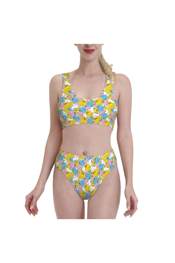 Colorful Rubber Duck 1 for Womens High Waisted Bikini Top Sports Style Two Piece Bathing Suits