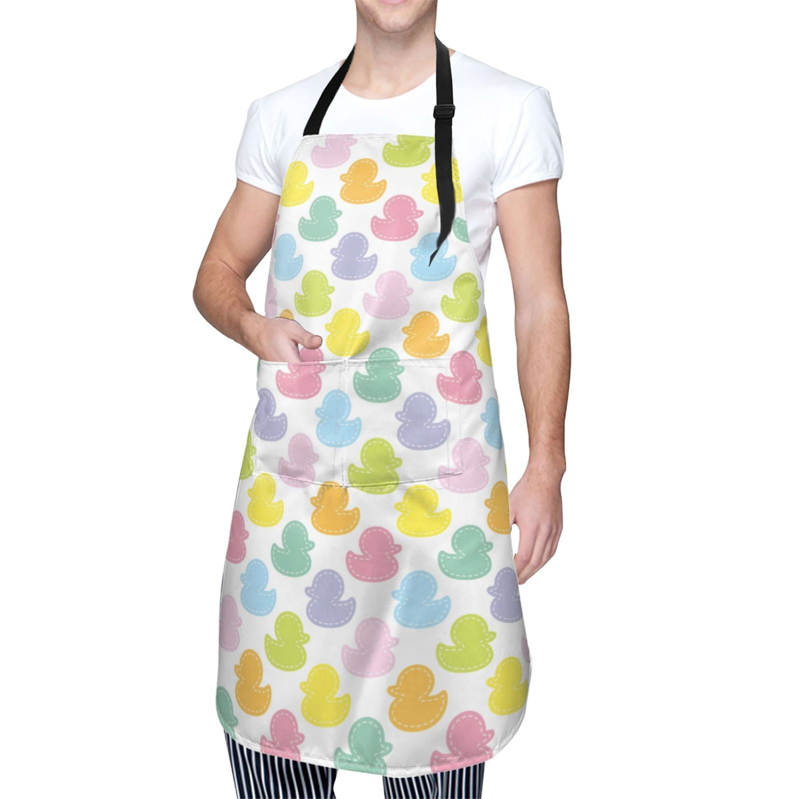 Kdxio Colorful Rubber Duck Apron with Pockets Adjustable Kitchen Aprons for Men Women Waterproof Aprons for Cooking,Drawing,Crafting, Baking Household Cleaning