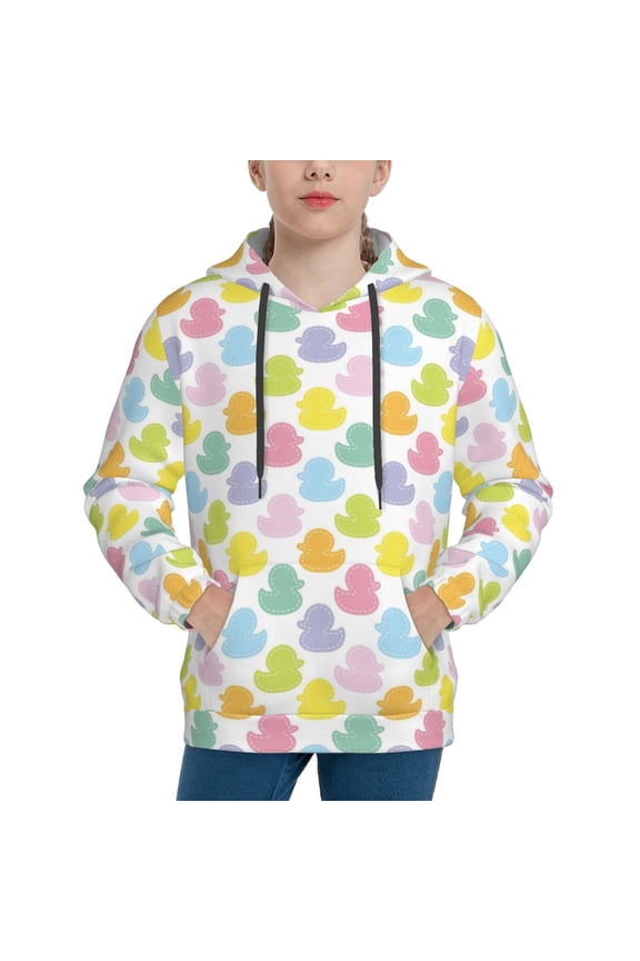 Colorful Rubber Duck Pattern Boys Athletic Unisex Boys Girls Hoodie with Pocket Sweatshirts-Medium