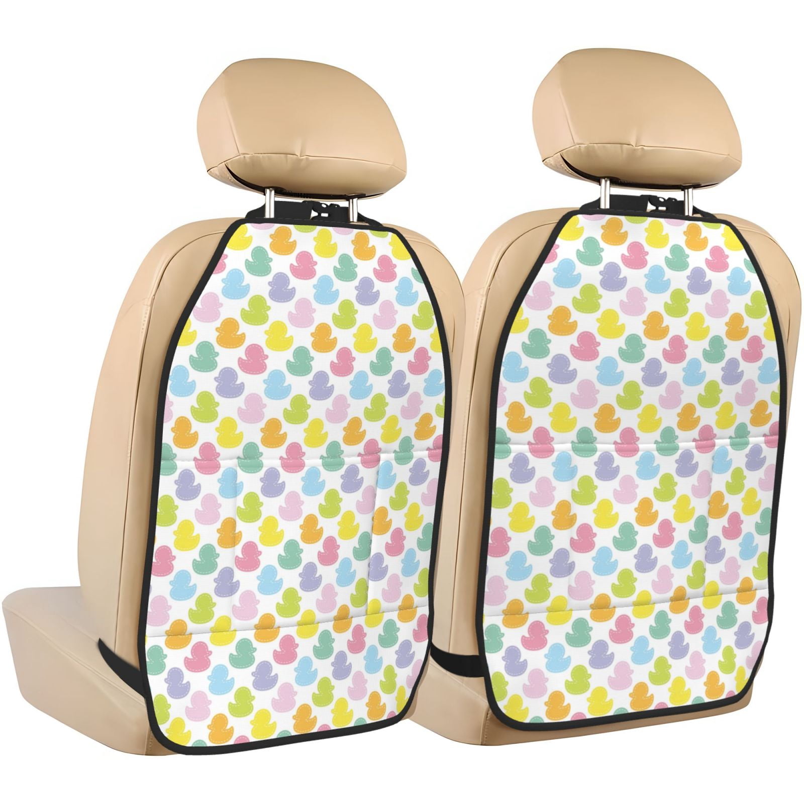 Kdxio Colorful Rubber Duck Print 2 Pack Car Kick Mat Seat Cover Back Protector Mat with Pockets for Organizer Backseat Protector and Storage Anti Kick Pad for Vehicles