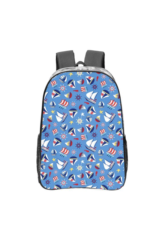 Colorful Sailing Ship Clear Backpack, Transparent Bookbag for School for Women Men, Capacity Clear Bag for College, Travel