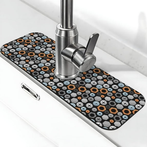 Kdxio Colorful Screws Pattern Non-Slip Diatom Mud Faucet Drain Pad,Self Absorbent Mat for Kitchen Sink for Variety Kitchen & Bathroom Countertops